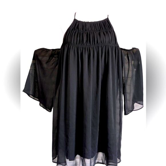 Abercrombie & Fitch drop shoulder flowey black sheer  lined dress size small - Picture 1 of 4